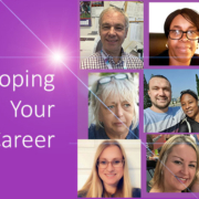 Collage of colleague images with text 'Developing your career'