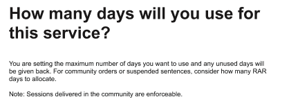 Screen grab of R&M Digital Service section: How many days will you use for this Service?